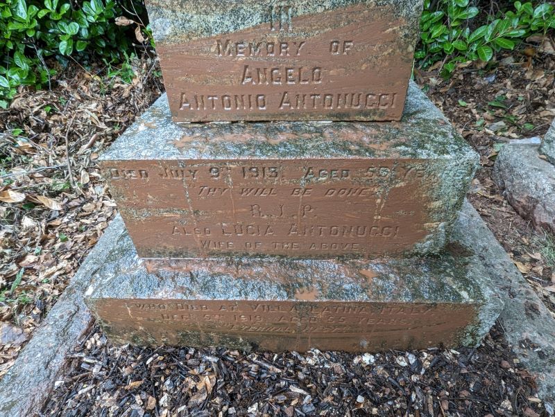 angelo antonio antonucci died july 9th 1913 aged 53 years also lucia antonucciwife of angelo died at villa latina italy dec 5th 1919 aged 55 years